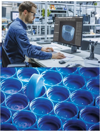 Engenheiro desenvolvendo tampa plástica em software CAD